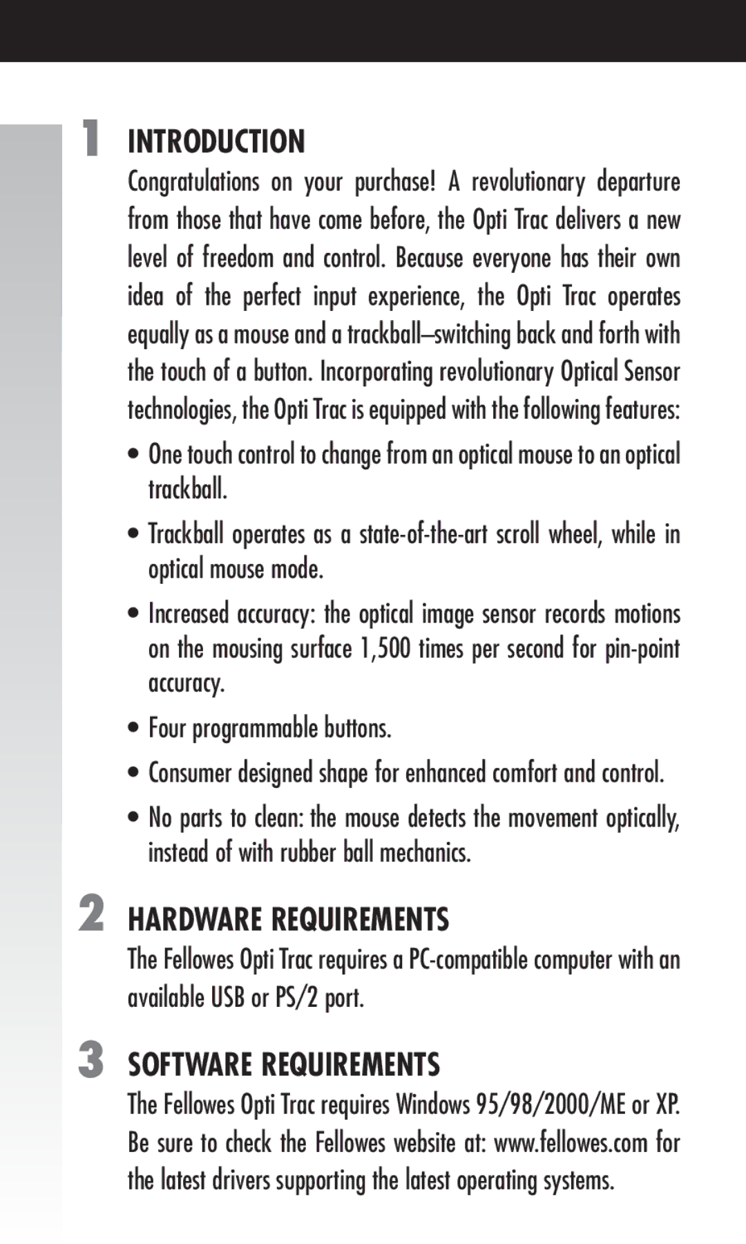 Fellowes 854576 manual Introduction, Hardware Requirements, Software Requirements, Four programmable buttons 