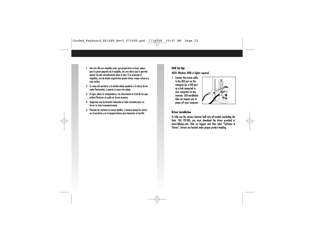 Fellowes 861688 manual USB Set-Up, NOTE Windows 2000 or higher required, Driver installation 