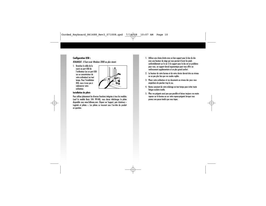 Fellowes 861688 manual Configuration USB, Installation du pilote 