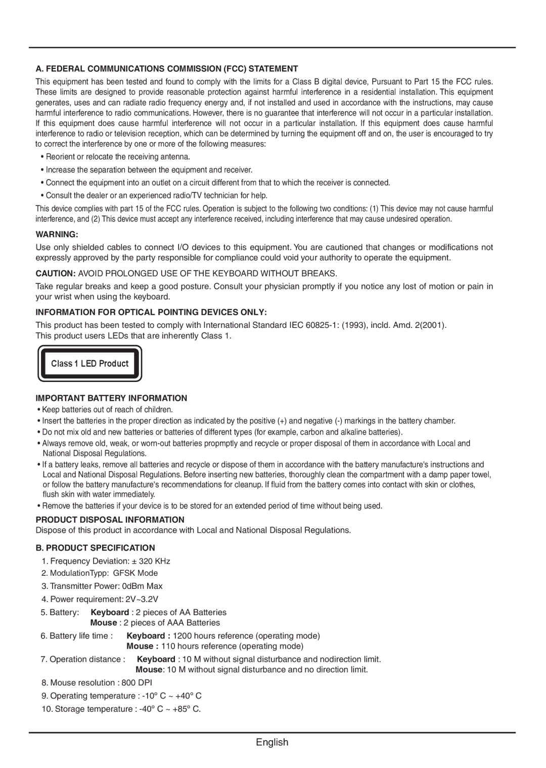 Fellowes 9893501 manual Federal Communications Commission FCC Statement, Class 1 LED Product 