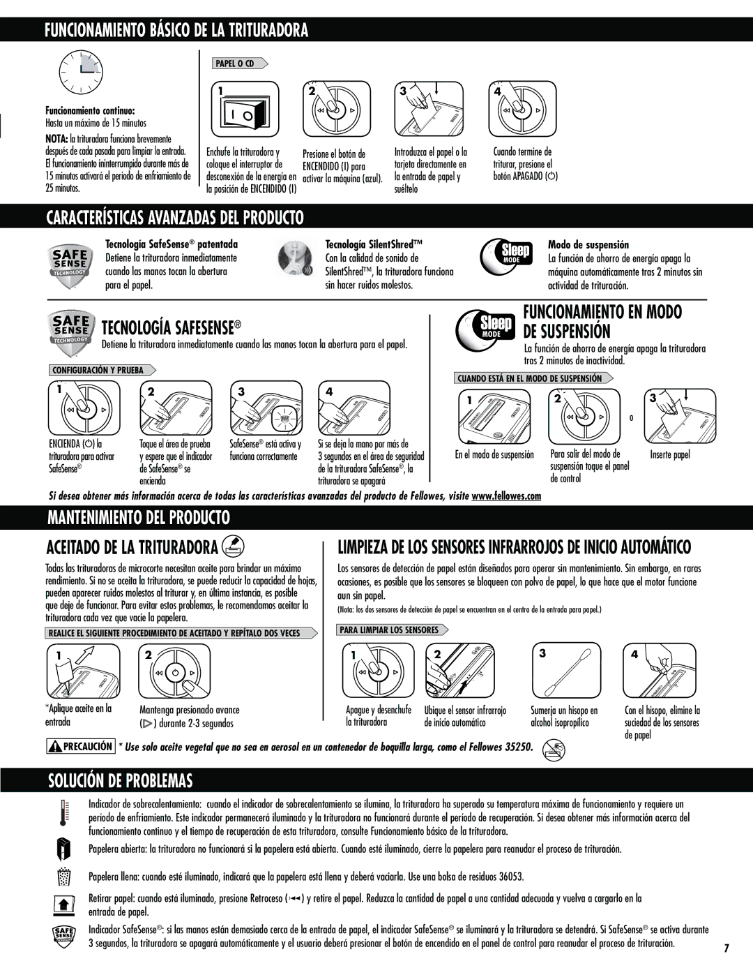 Fellowes 99Ms Funcionamiento Básico DE LA Trituradora, Características Avanzadas DEL Producto, Mantenimiento DEL Producto 