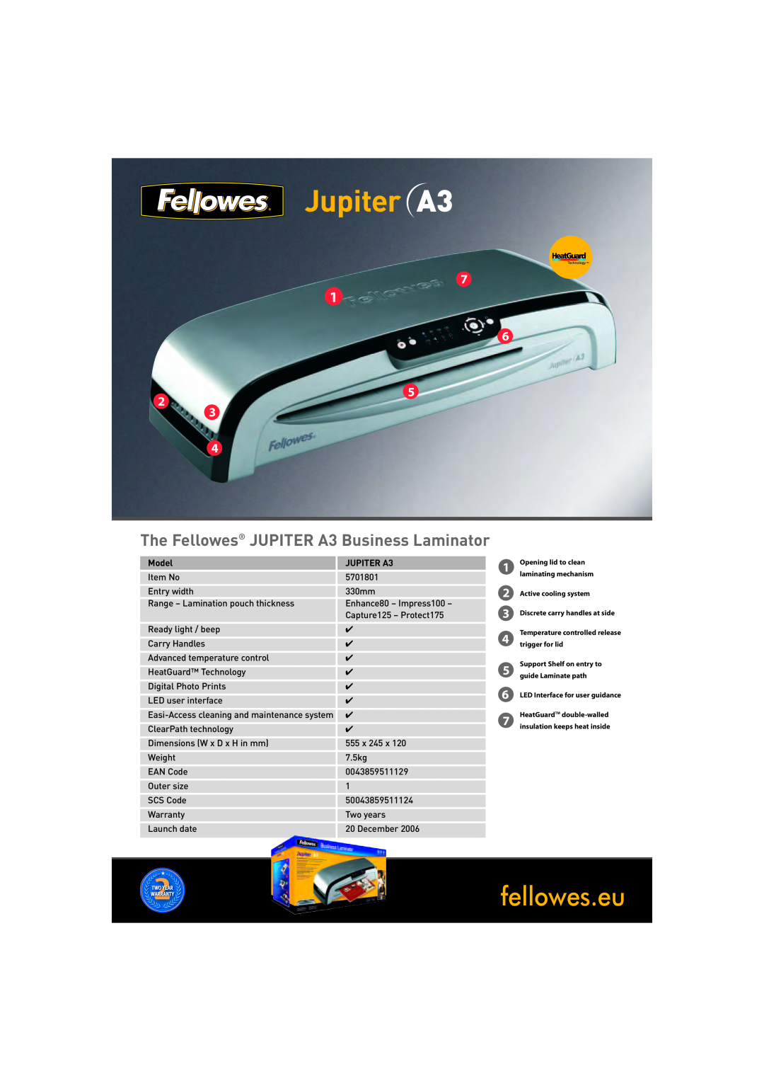 Fellowes a3 manual fellowes.eu, The Fellowes JUPITER A3 Business Laminator, Model 