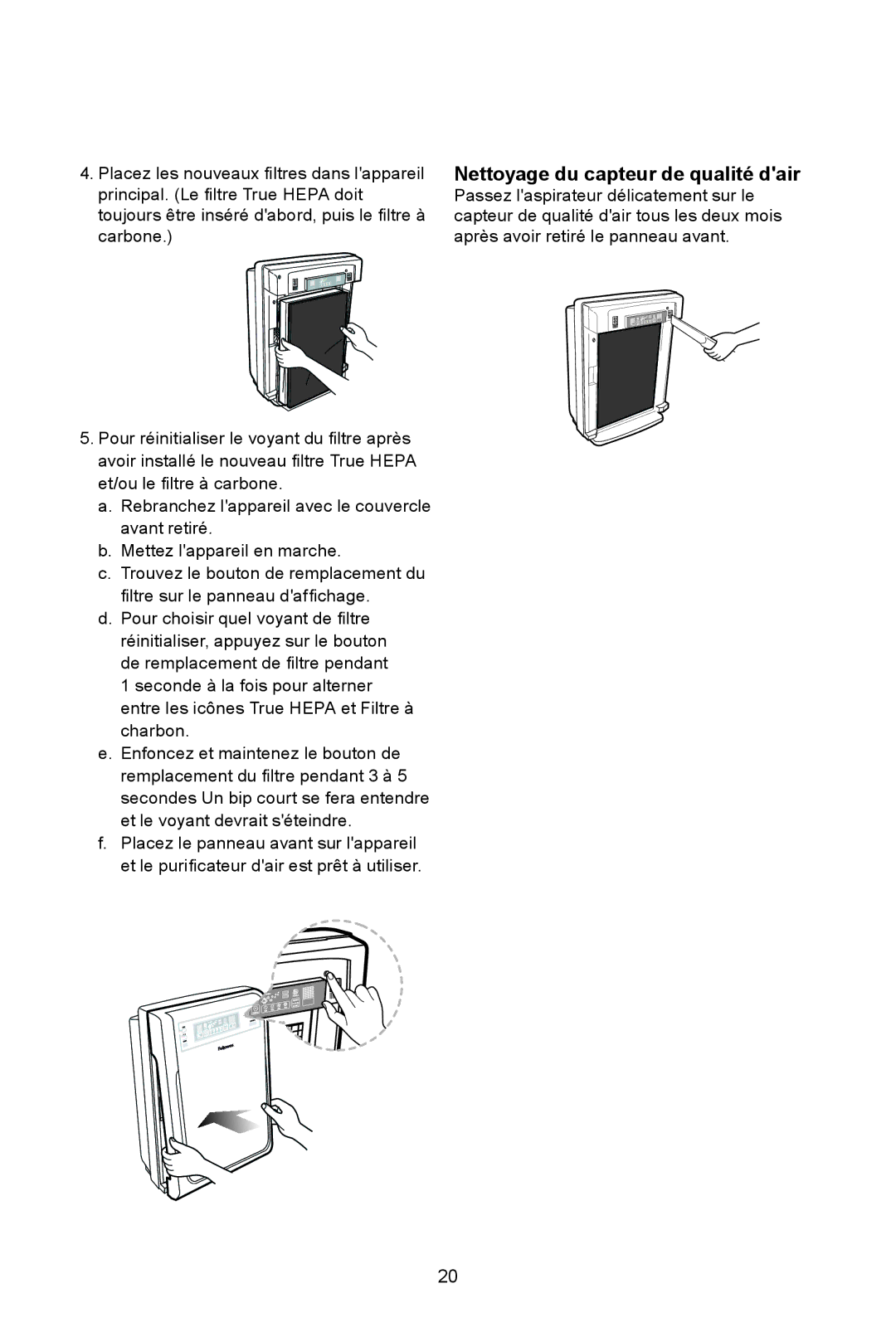 Fellowes AP-300PH, AP-230H manual Nettoyage du capteur de qualité dair 