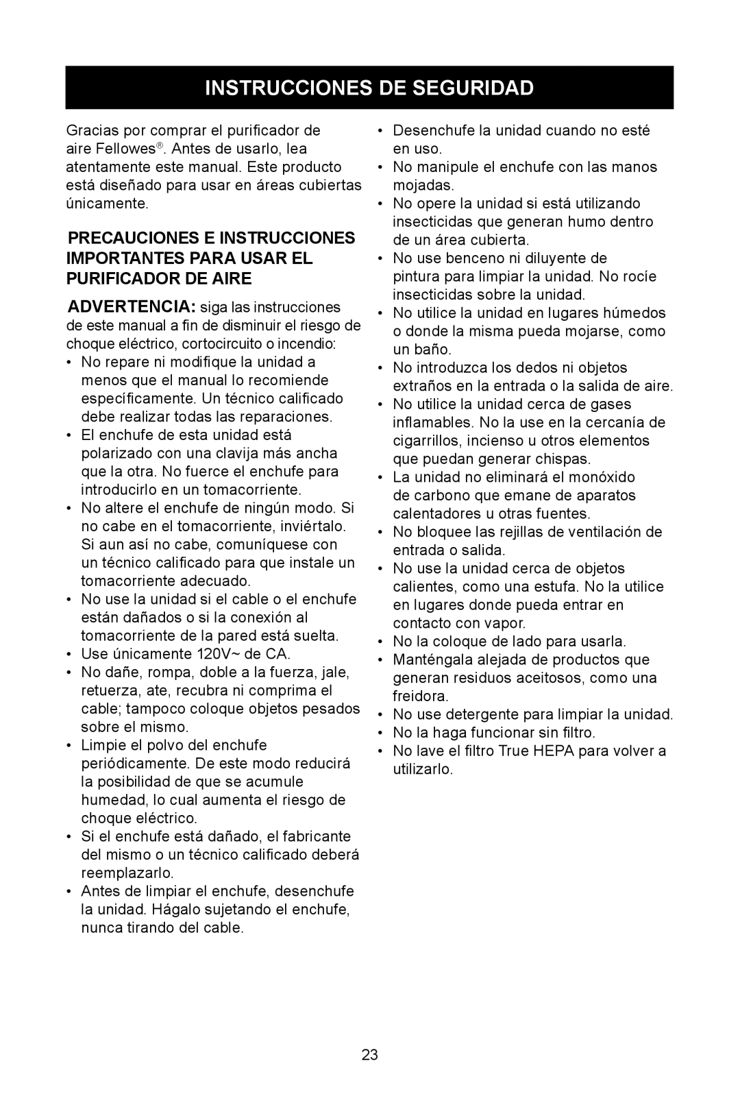 Fellowes AP-230H, AP-300PH manual Instrucciones DE Seguridad 