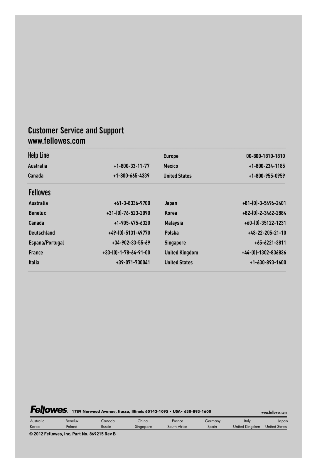 Fellowes AP-300PH, AP-230H manual Customer Service and Support 