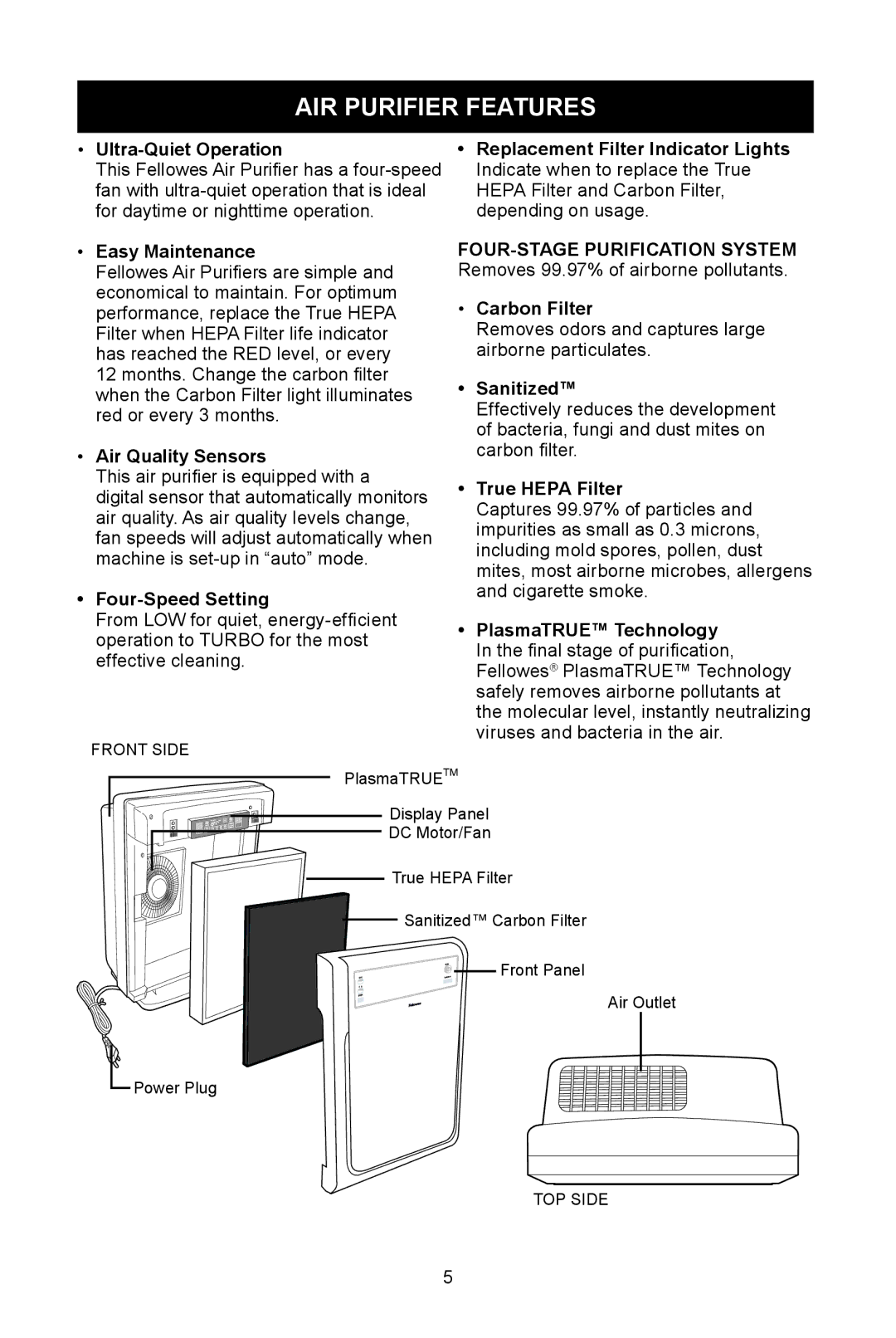 Fellowes AP-230H, AP-300PH manual AIR Purifier Features, Ultra-Quiet Operation 