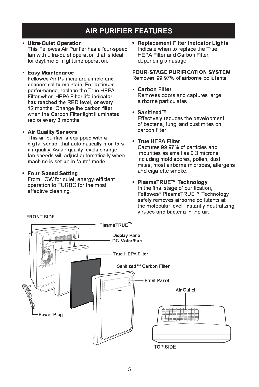 Fellowes AP-230H, AP-300PH manual Air Purifier Features 