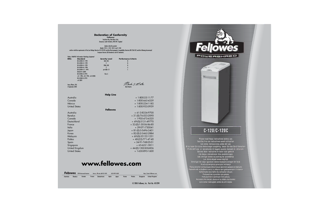 Fellowes C-120C manual Fellowes, Standard Severity Level Performance Criteria 