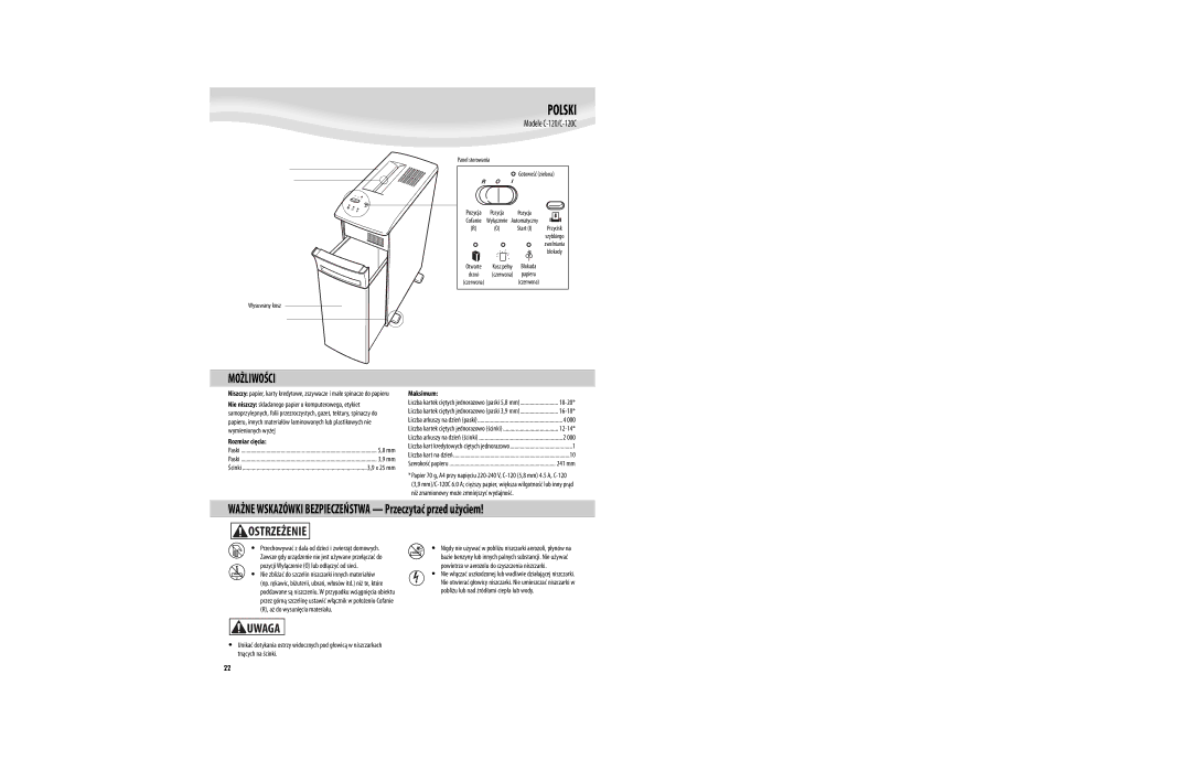 Fellowes C-120C manual Polski, Możliwości 