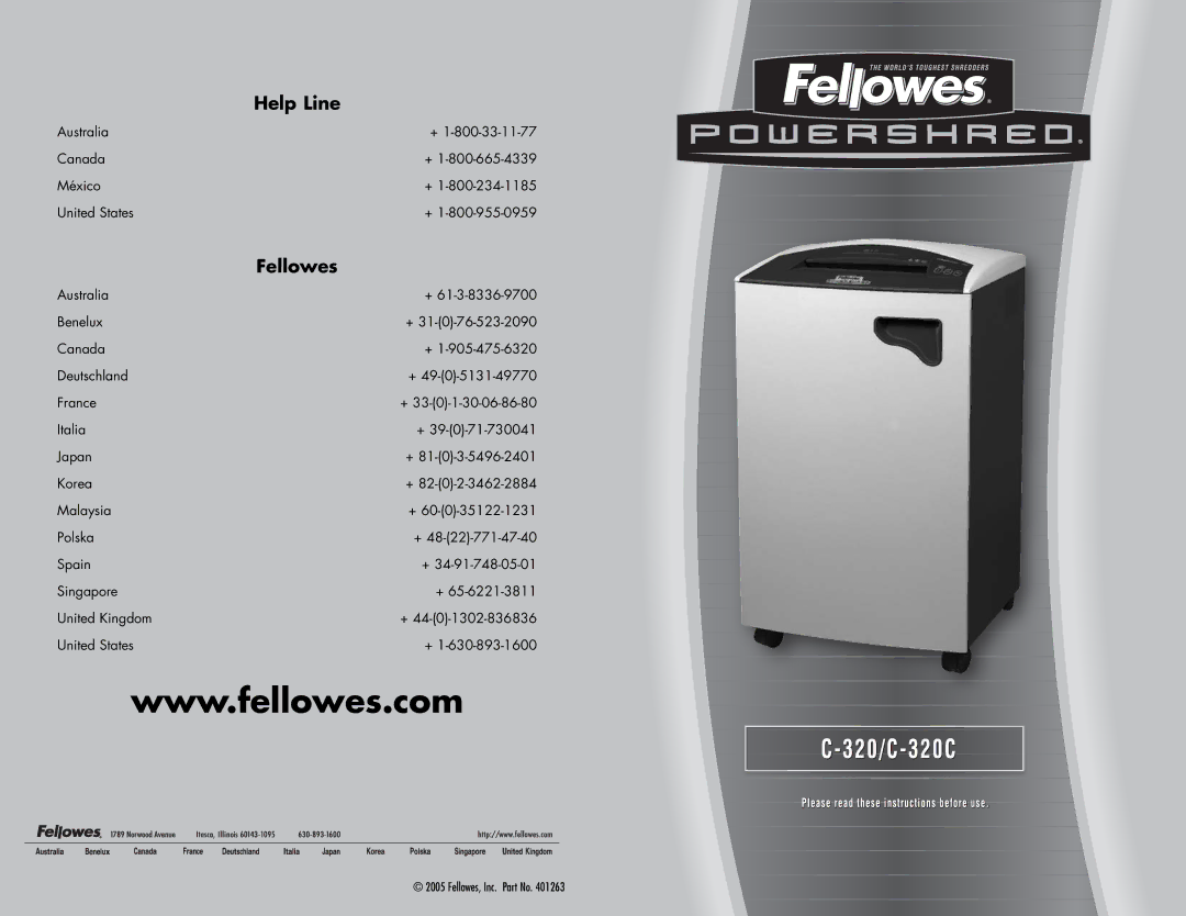 Fellowes C-320C manual Fellowes, Inc. Part No 