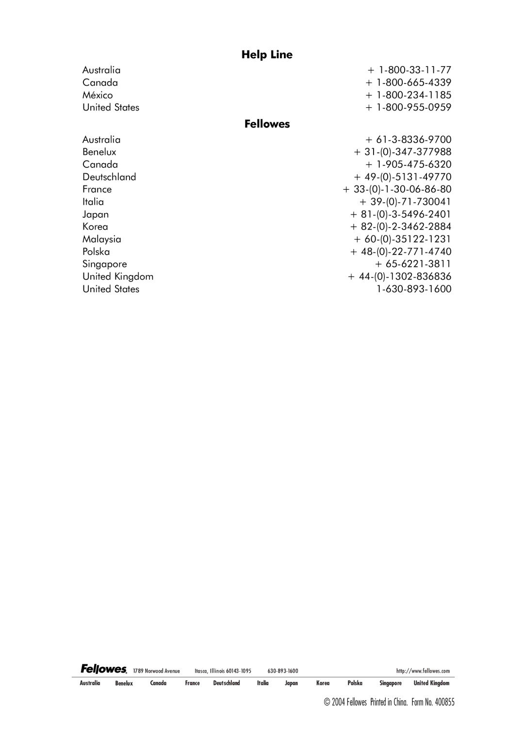 Fellowes C-380C, 380-2, 380C-2 manual Help Line 