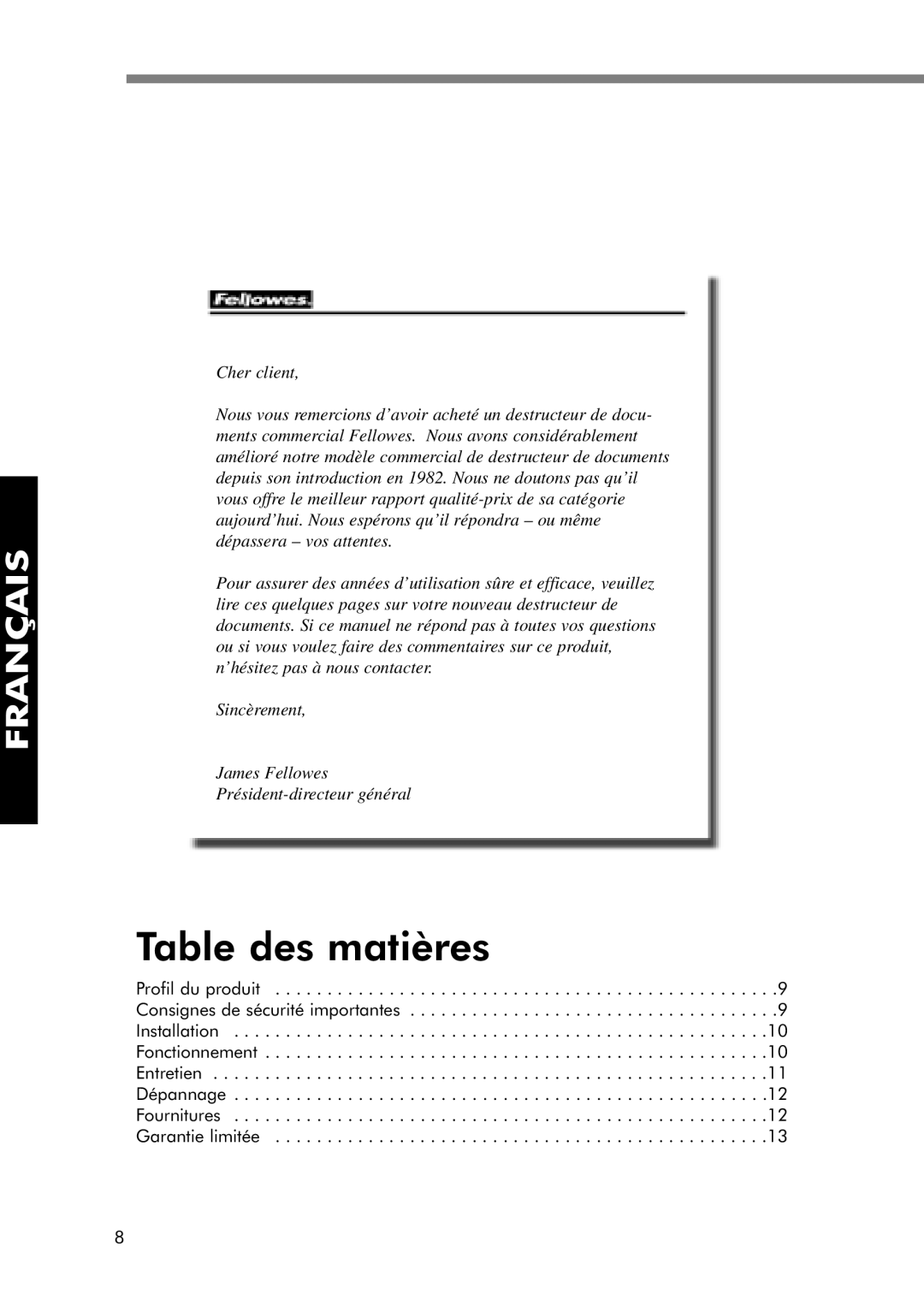 Fellowes C-380C, 380-2, 380C-2 manual Table des matières 