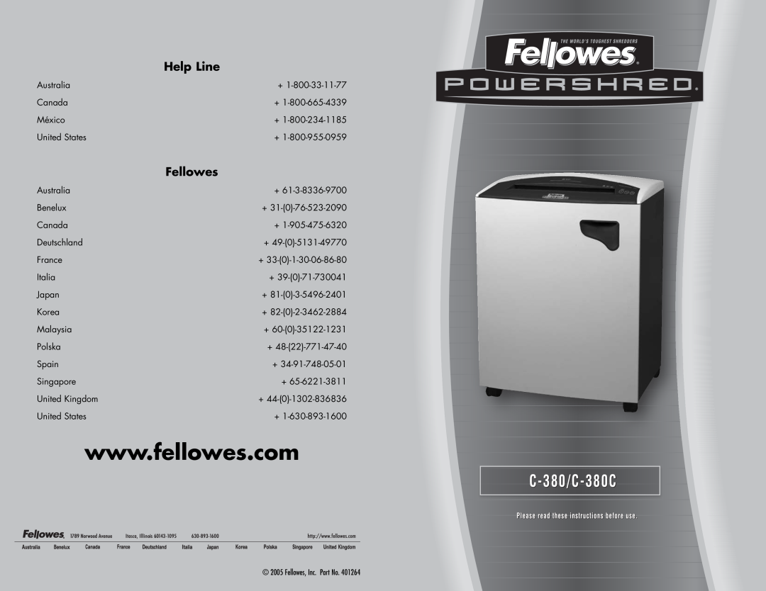 Fellowes C-380C manual C-380/C-38800CC, Help Line, Fellowes 