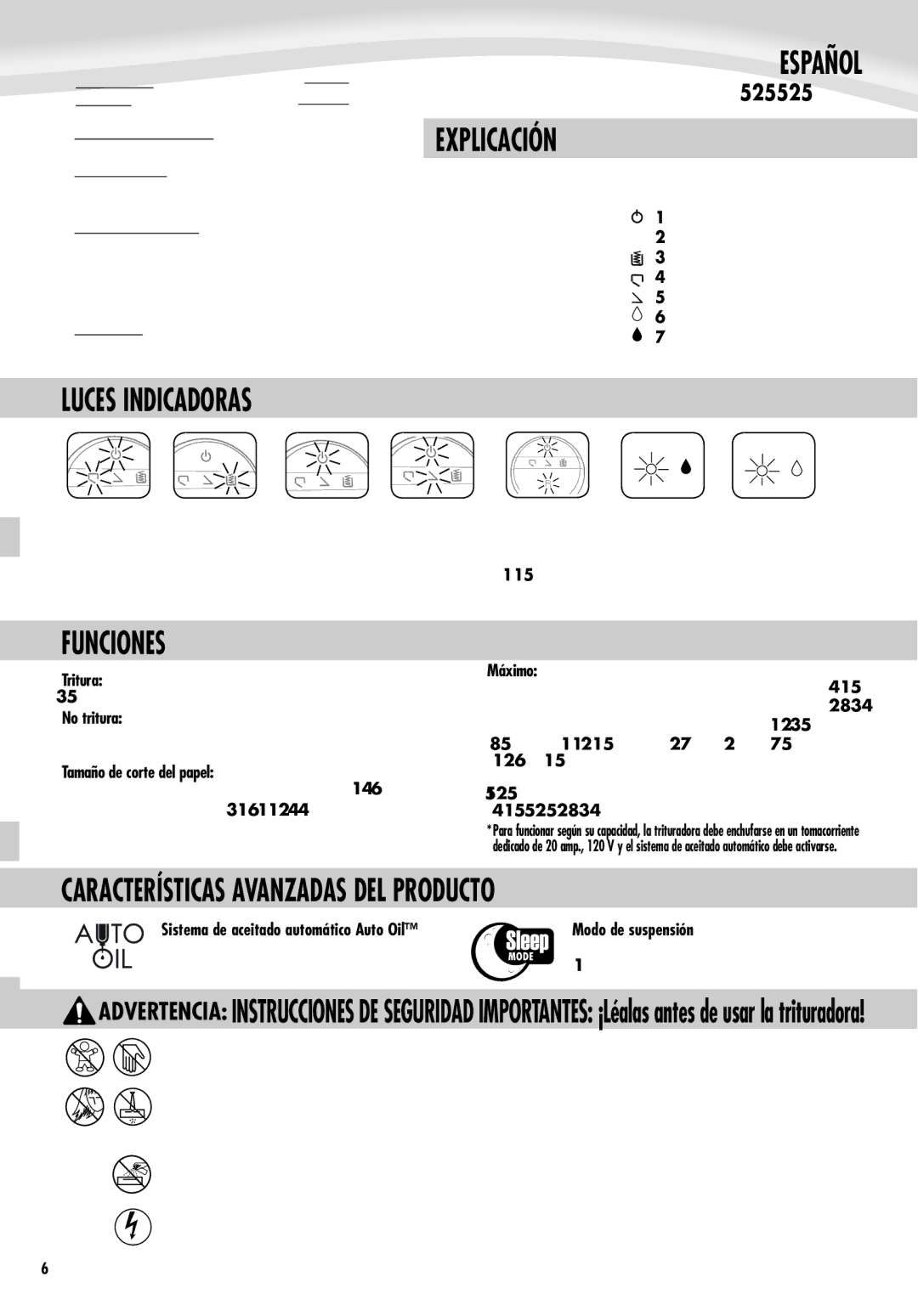 Fellowes C-525C manual Español, Luces Indicadoras, Funciones, Características Avanzadas DEL Producto, Explicación 