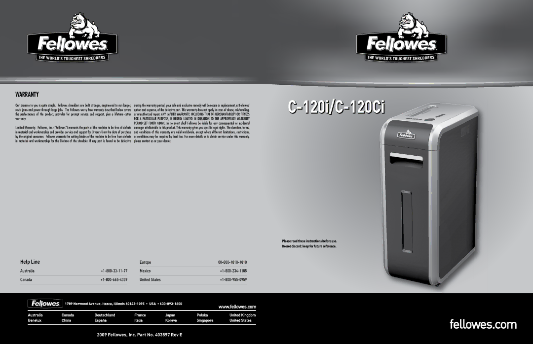 Fellowes c120ci warranty 120i/C-120Ci 