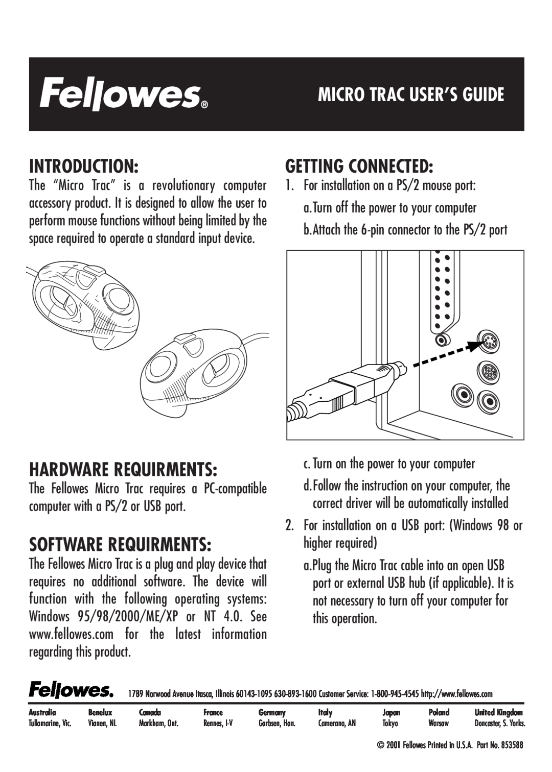 Fellowes Computer Accessories manual Introduction, Software Requirments, Getting Connected, Hardware Requirments 