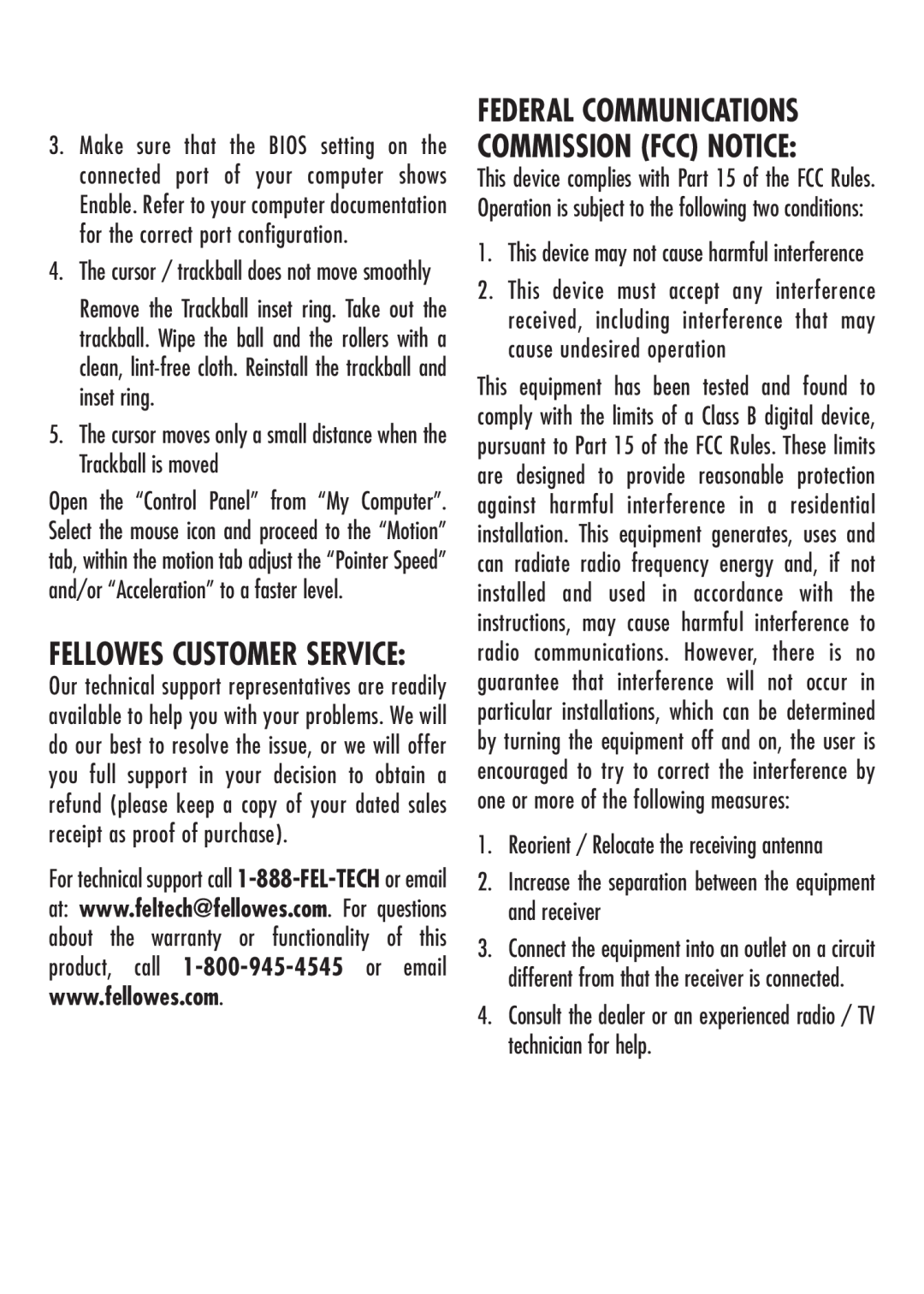 Fellowes Computer Accessories manual Fellowes Customer Service, Federal Communications Commission Fcc Notice 