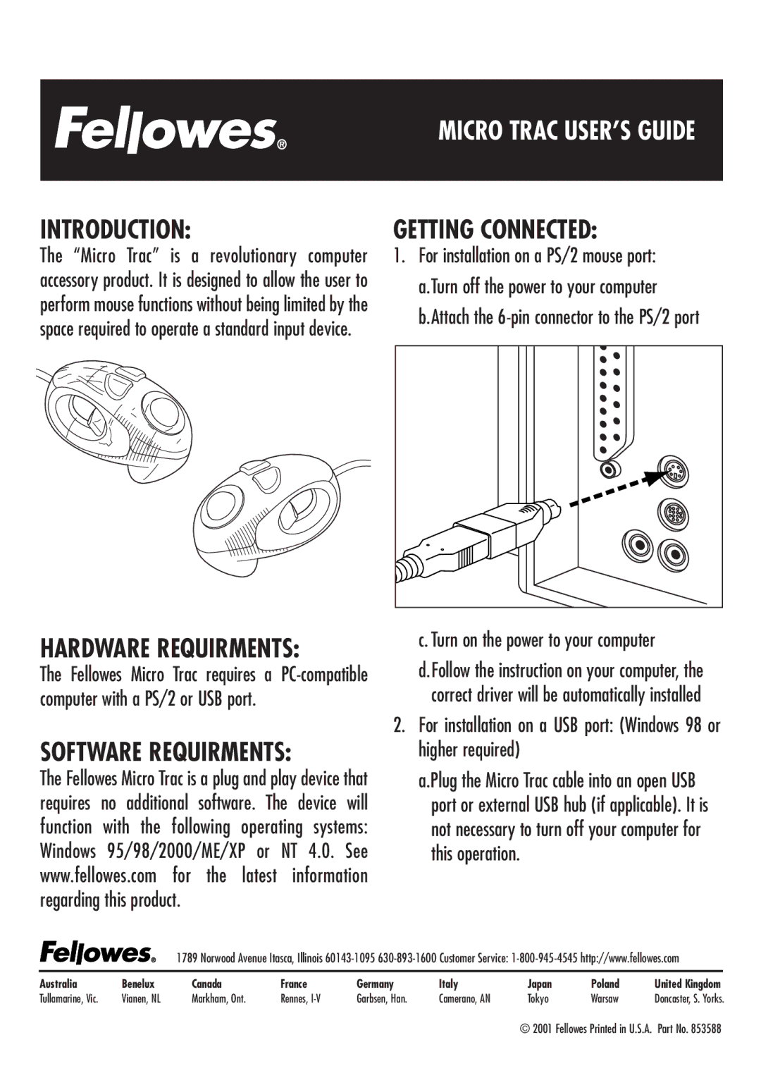 Fellowes Computer Accessories manual Introduction, Software Requirments Getting Connected 