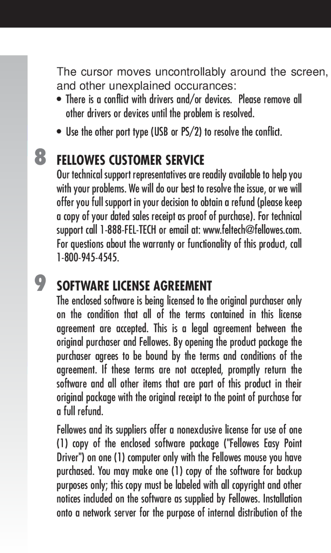 Fellowes Cordless Mouse manual Fellowes Customer Service Software License Agreement 