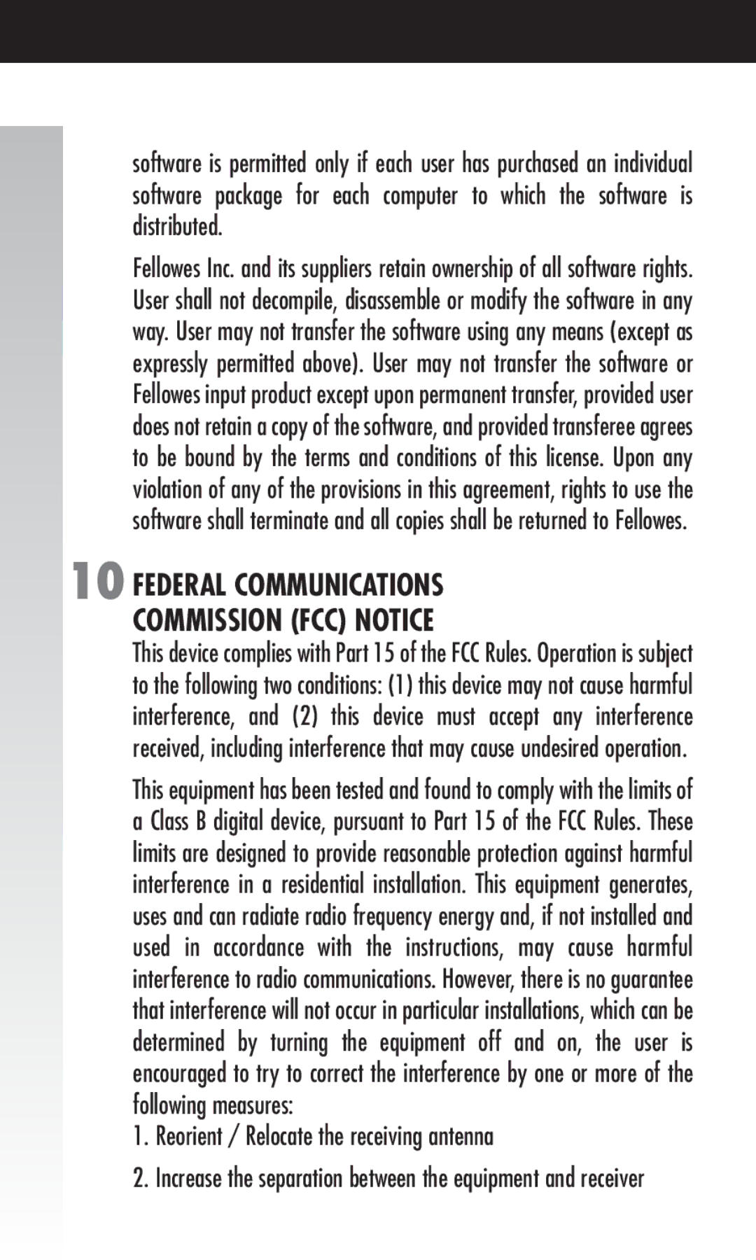 Fellowes Cordless Mouse manual Reorient / Relocate the receiving antenna, Federal Communications Commission FCC Notice 