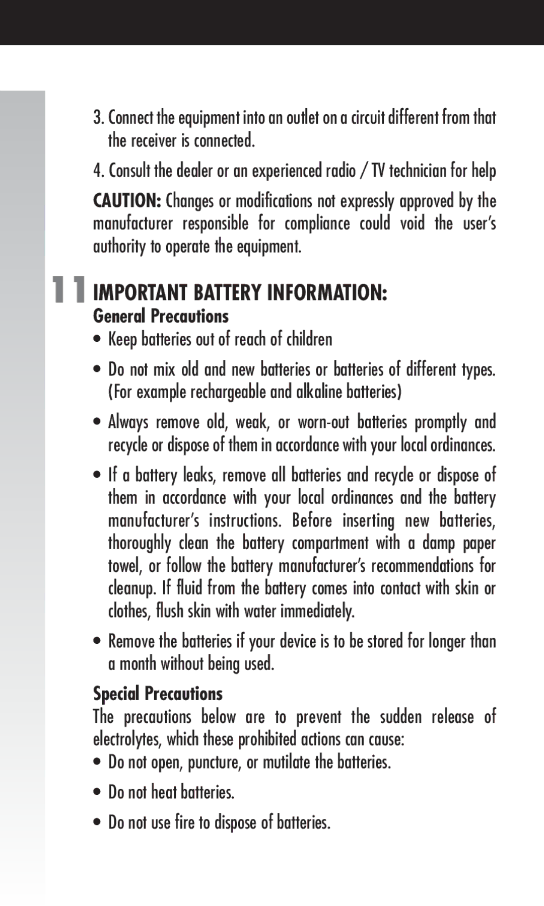 Fellowes Cordless Mouse 11IMPORTANT Battery Information, General Precautions, Keep batteries out of reach of children 