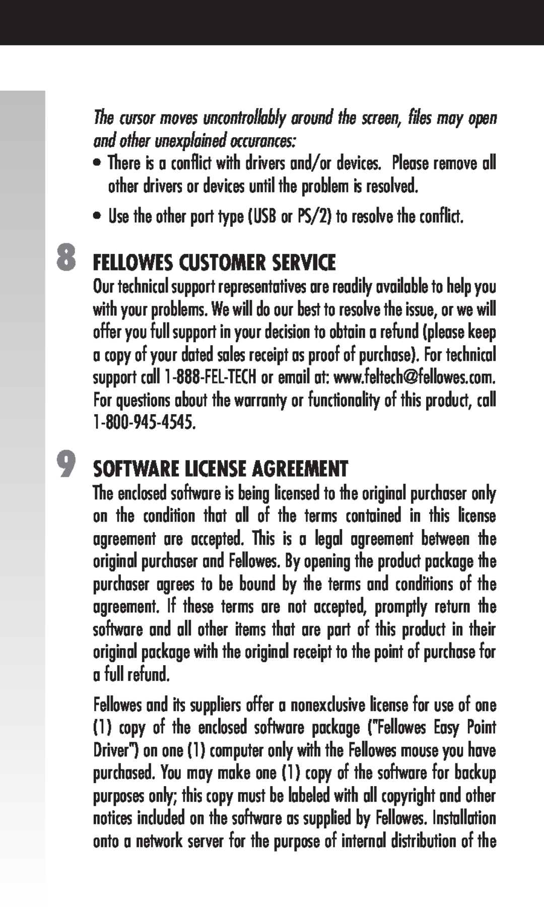 Fellowes Cordless Mouse manual Fellowes Customer Service, Software License Agreement 