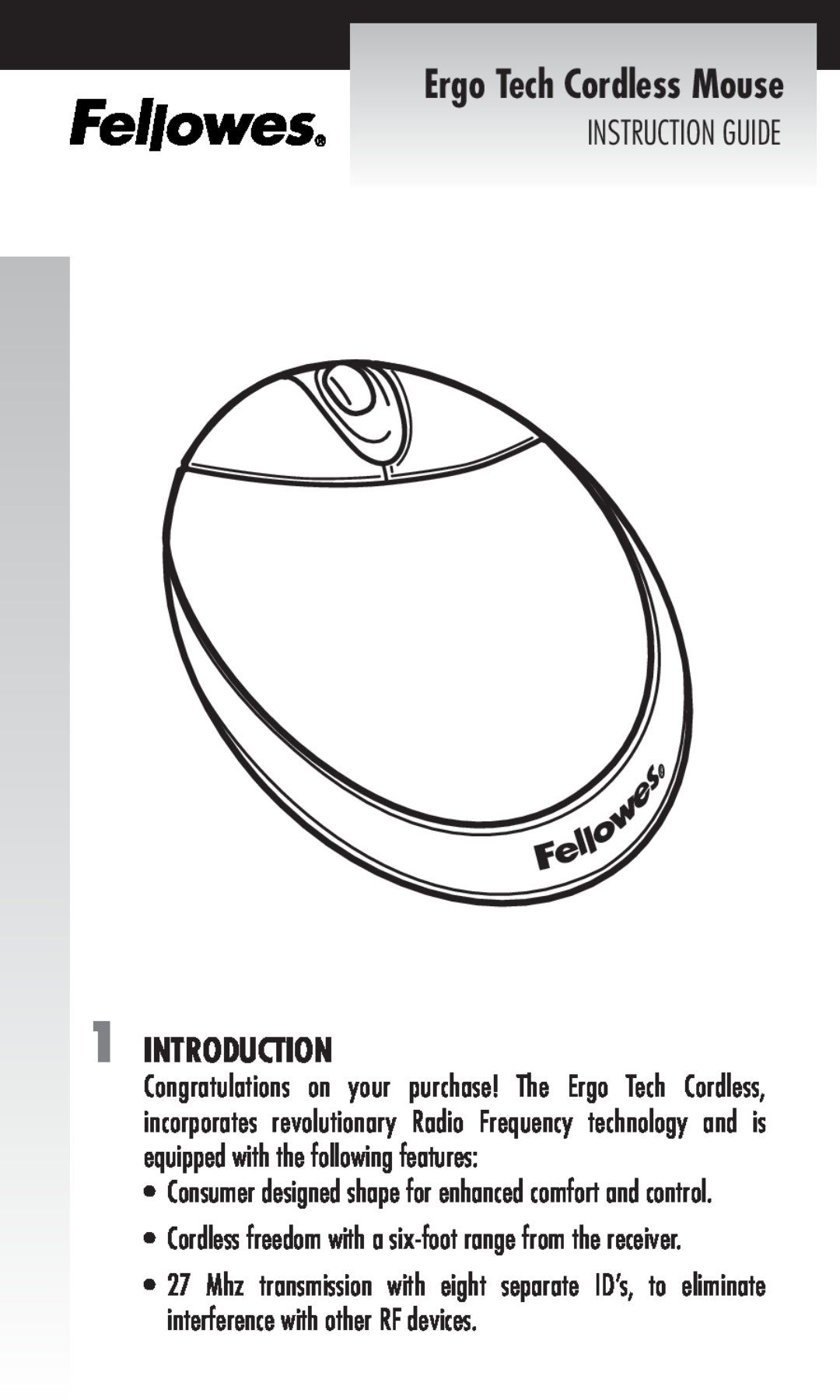 Fellowes manual Introduction, Ergo Tech Cordless Mouse 