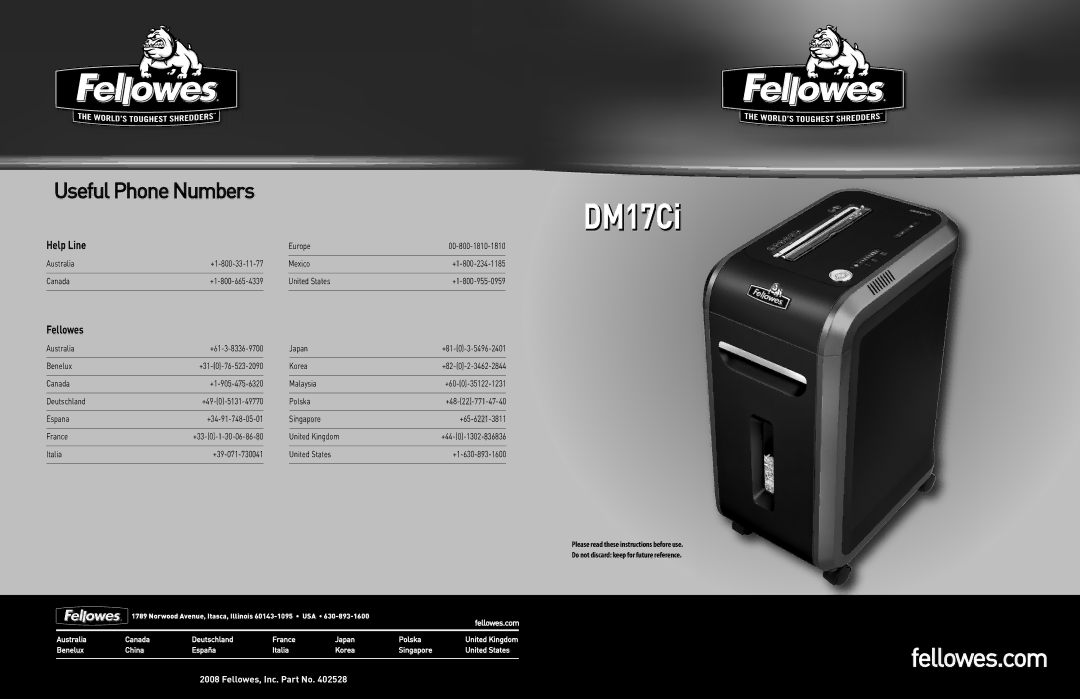 Fellowes DM17Ci manual 