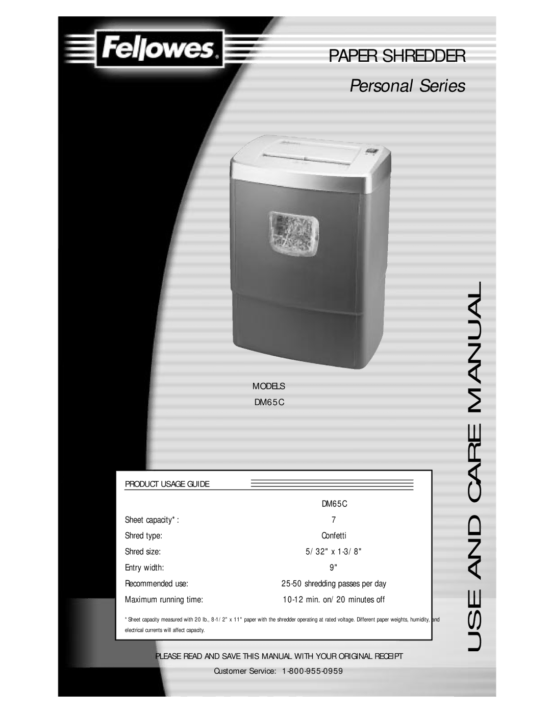 Fellowes DM65C manual Product Usage Guide, 32 x 1-3/8 