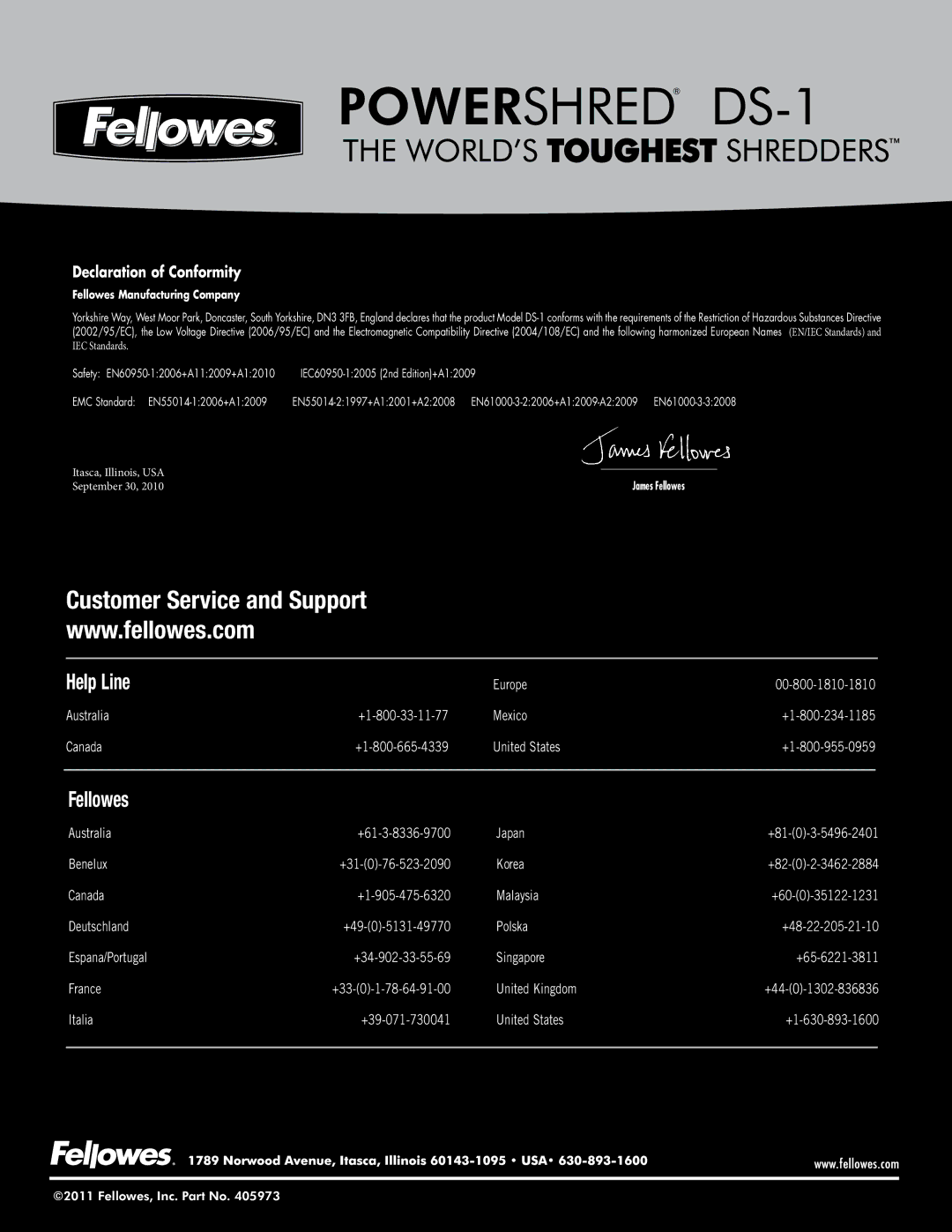 Fellowes DS-1 manual Customer Service and Support 