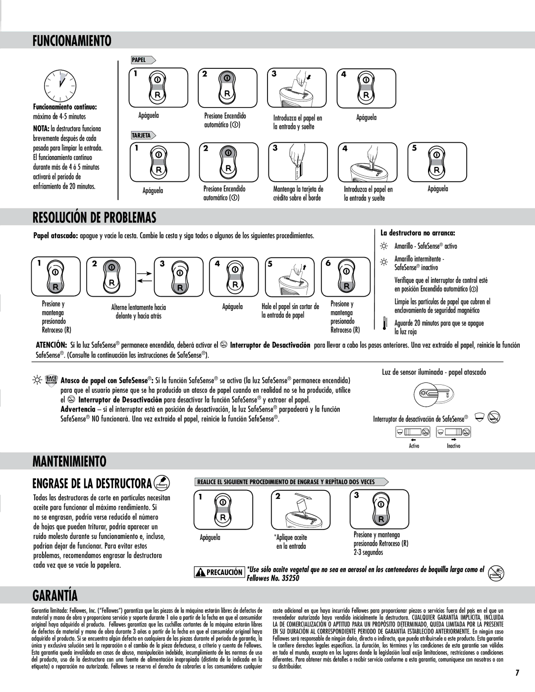 Fellowes DS-1 manual Funcionamiento continuo, Apáguela, La destructora no arranca 