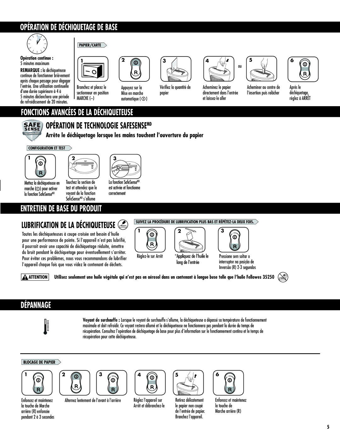 Fellowes DS-1 manual Opération DE Déchiquetage DE Base, Fonctions Avancées DE LA Déchiqueteuse, Dépannage 