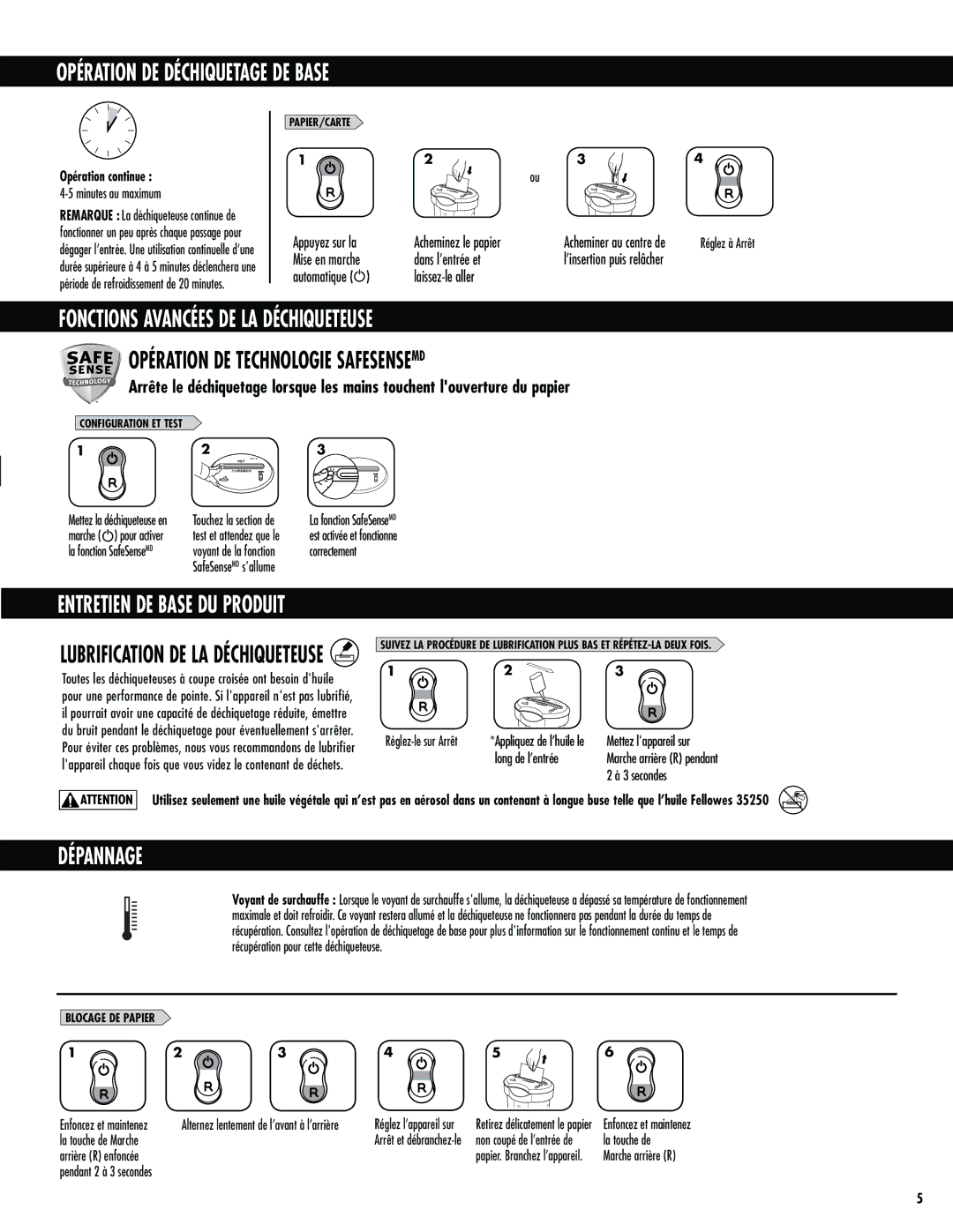 Fellowes DS-3 manual Opération DE Déchiquetage DE Base, Fonctions Avancées DE LA Déchiqueteuse, Dépannage 