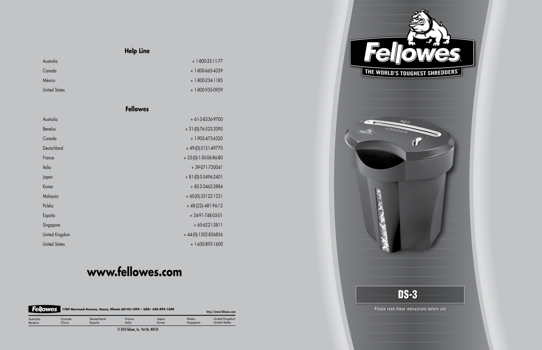 Fellowes DS-3 manual Help Line, Fellowes 