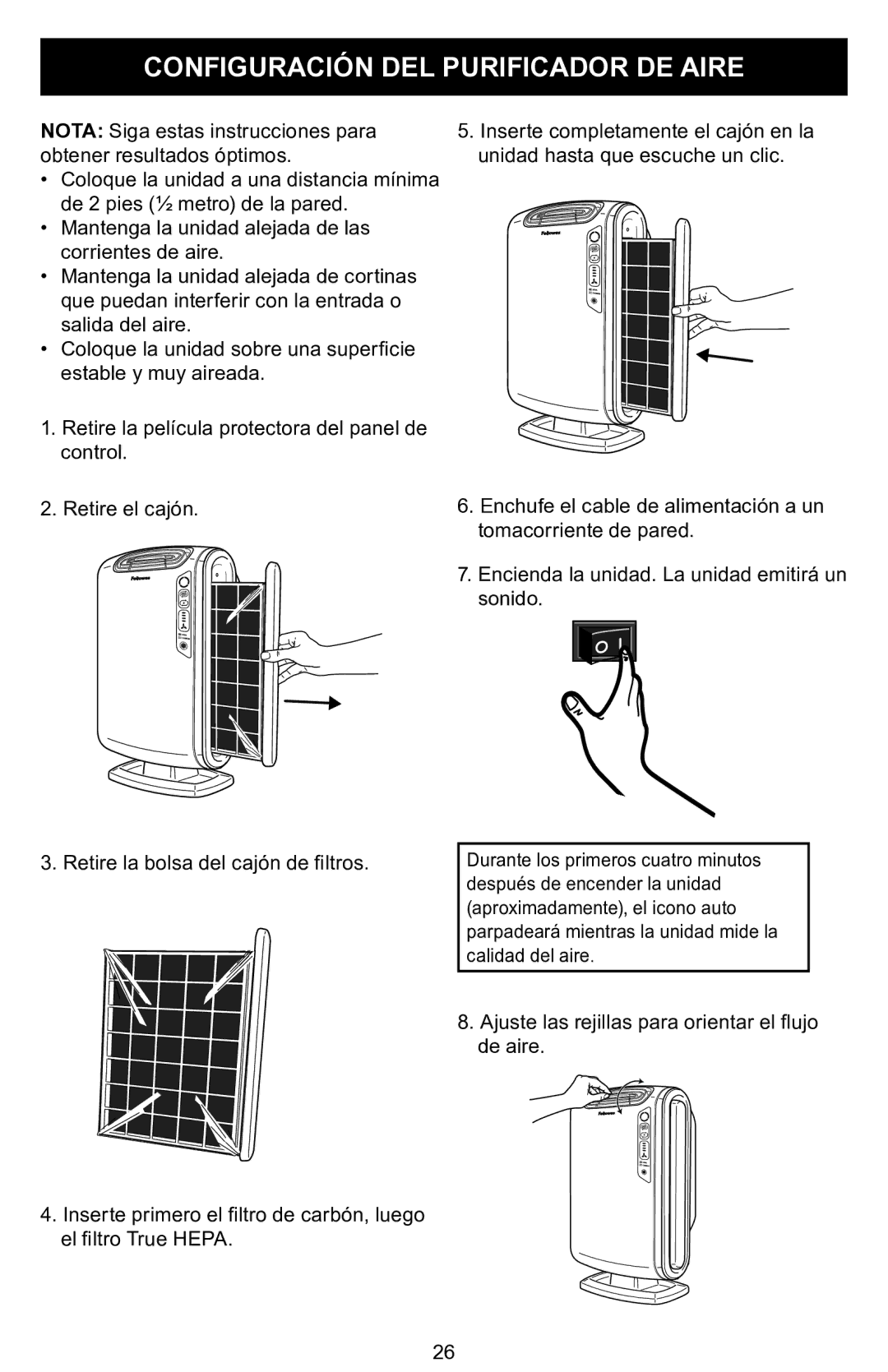 Fellowes DX55 manual Configuración DEL Purificador DE Aire 