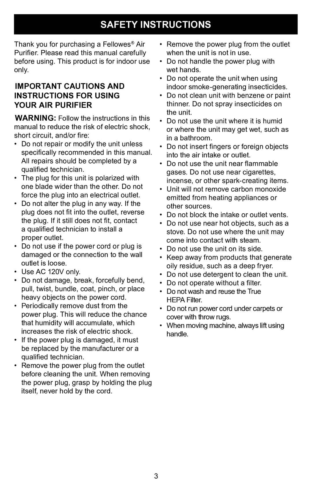 Fellowes DX55 manual Safety Instructions 