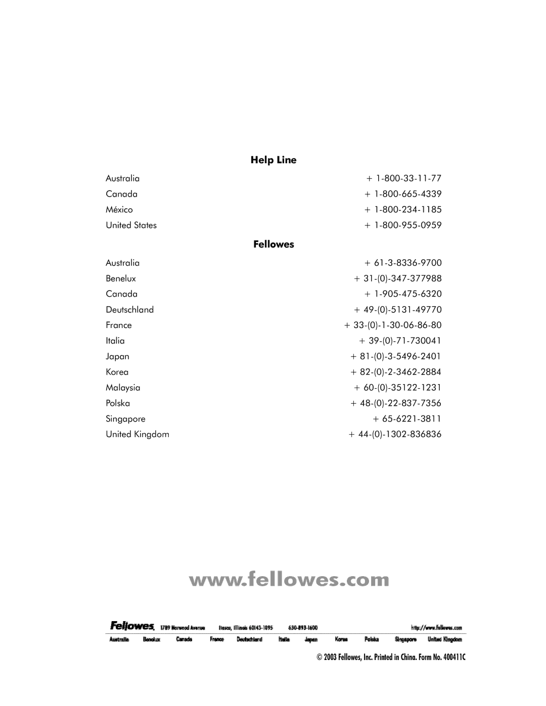 Fellowes EXL 125-2, EXL 45-2, EXL 95-2 manual Help Line 