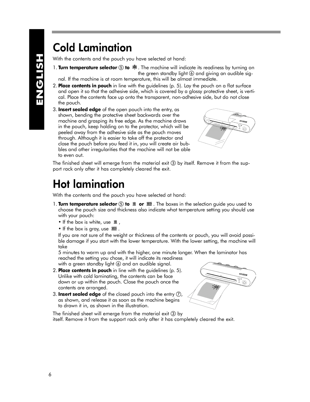 Fellowes EXL 125-2, EXL 45-2, EXL 95-2 manual Cold Lamination, Hot lamination 