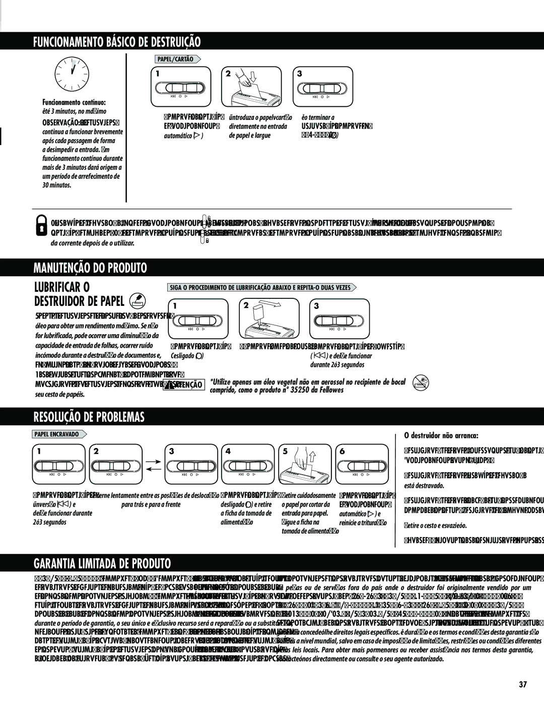 Fellowes H-8C/H-8Cd manual Funcionamento Básico DE Destruição, Resolução DE Problemas, Garantia Limitada DE Produto 