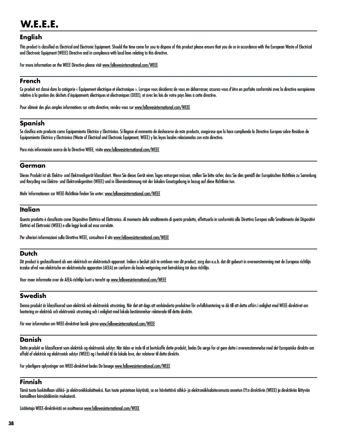 Fellowes H-8C/H-8Cd manual E.E 