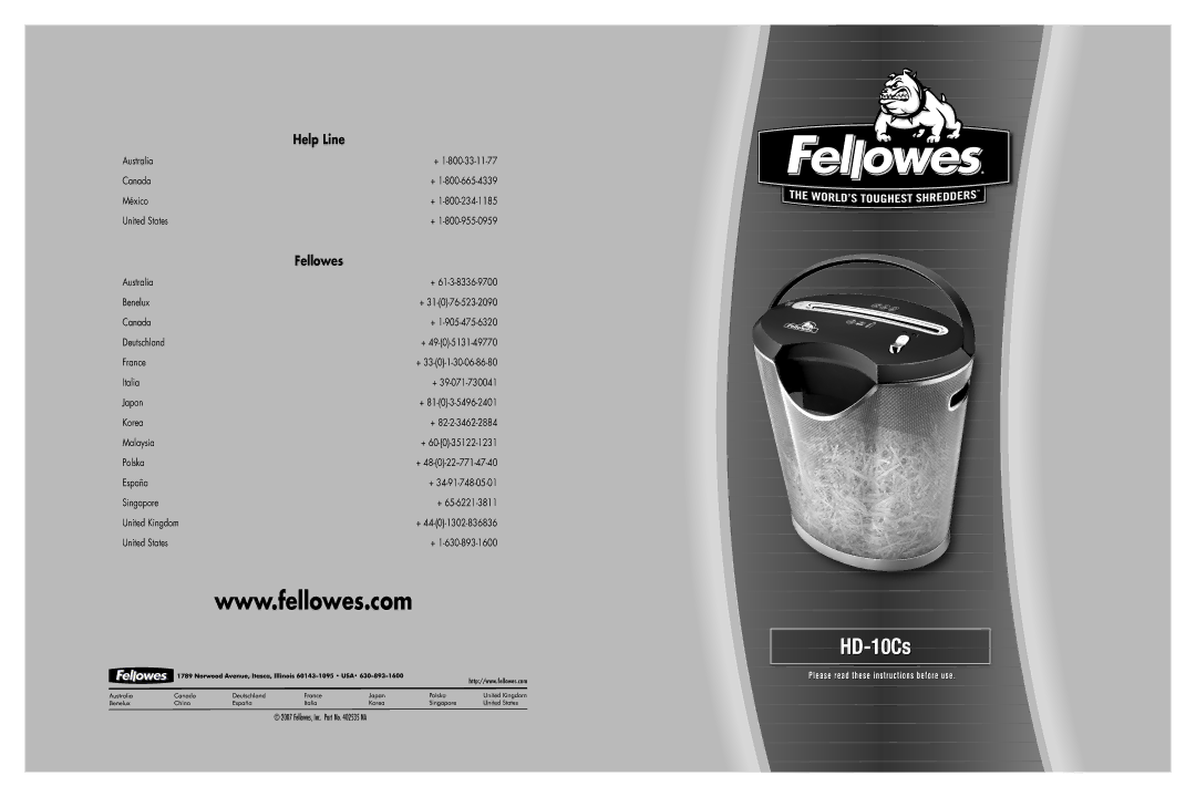 Fellowes HD-10CS manual HDHD--10Cs10Cs 