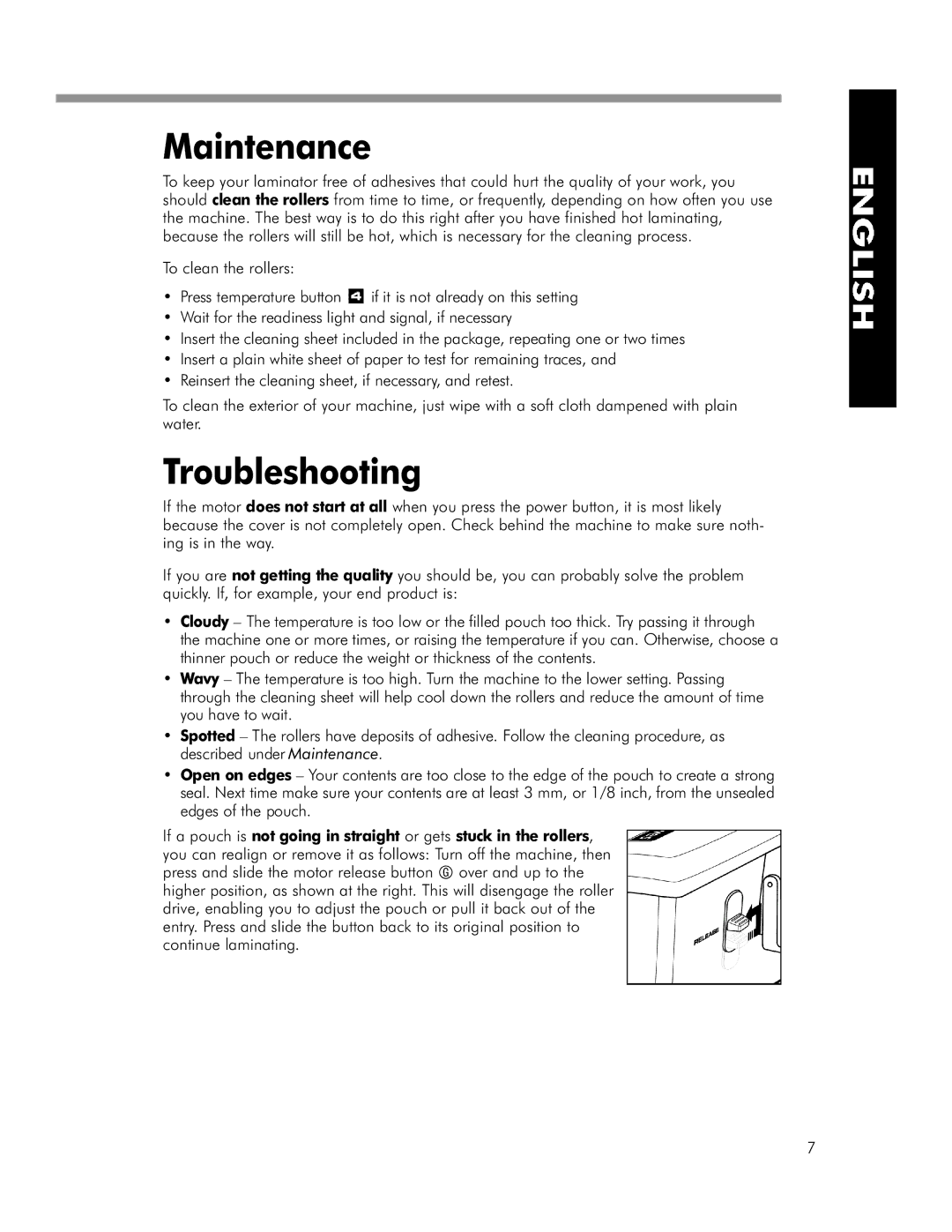 Fellowes HRL 125, HRL 95 manual Maintenance, Troubleshooting 