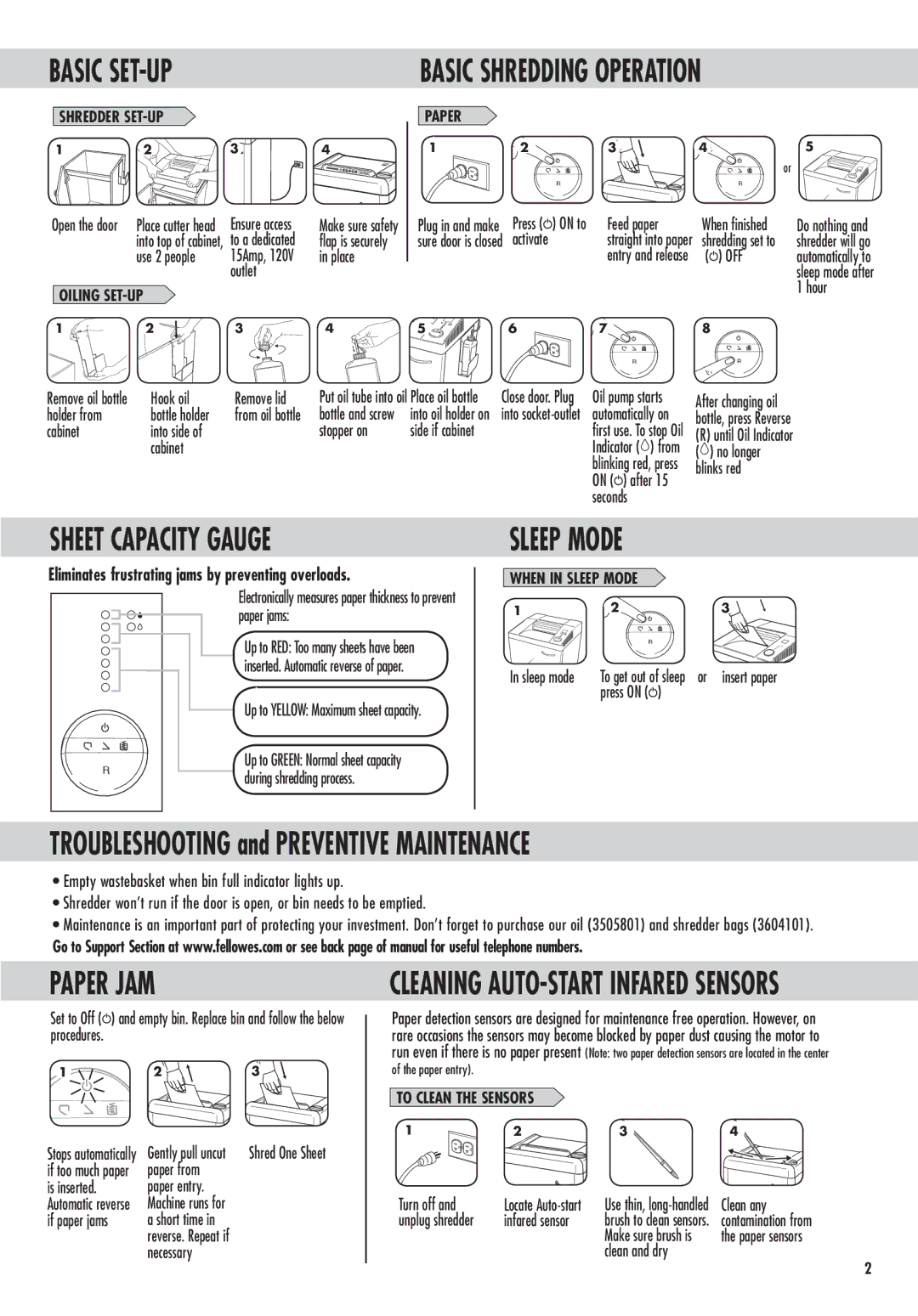 Fellowes HS-660 manual Basic SET-UP Basic Shredding Operation, Sheet Capacity Gauge, Paper JAM 