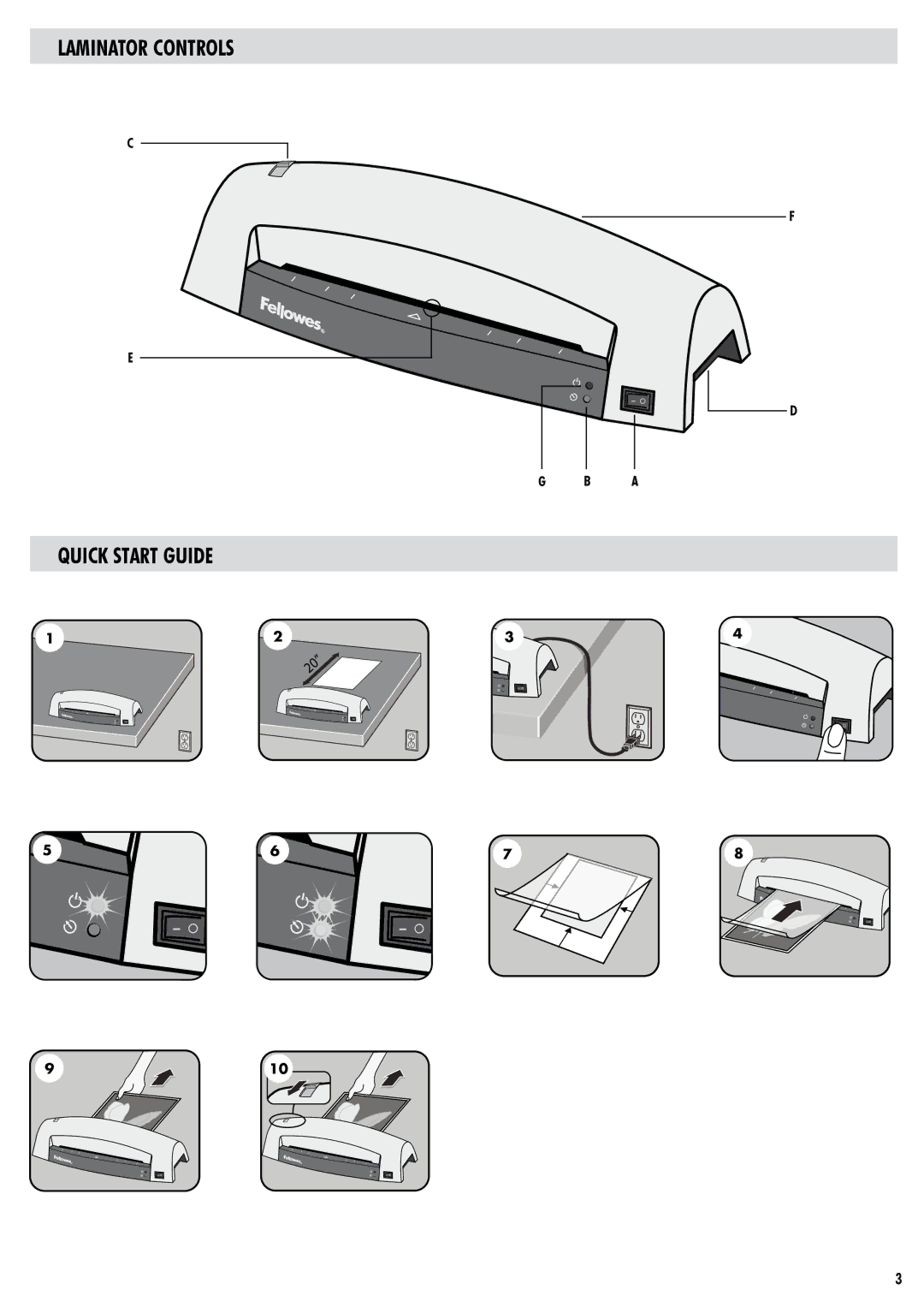 Fellowes Lunar 125, Lunar 95 manual Laminator Controls Quick Start Guide 