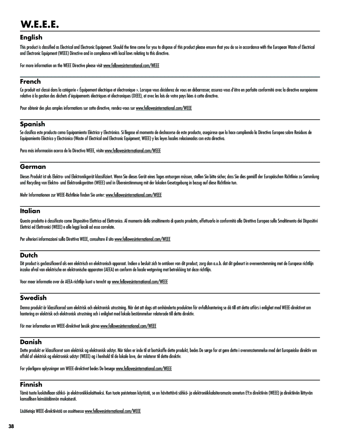 Fellowes M-3C manual E.E 