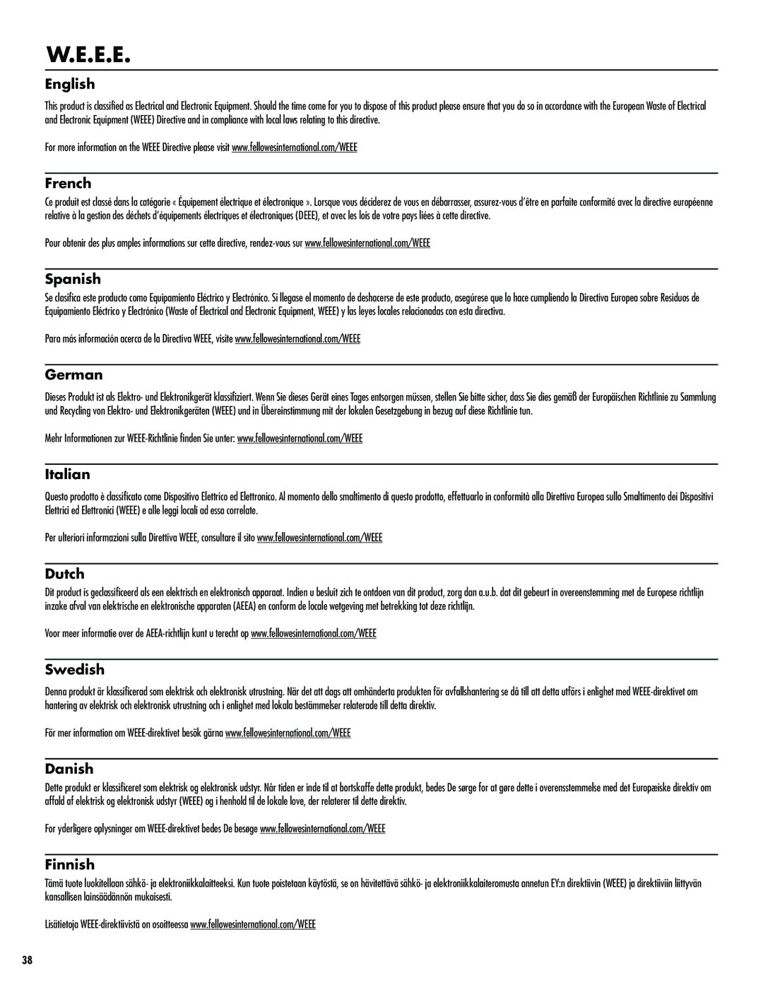 Fellowes M-7C manual E.E 