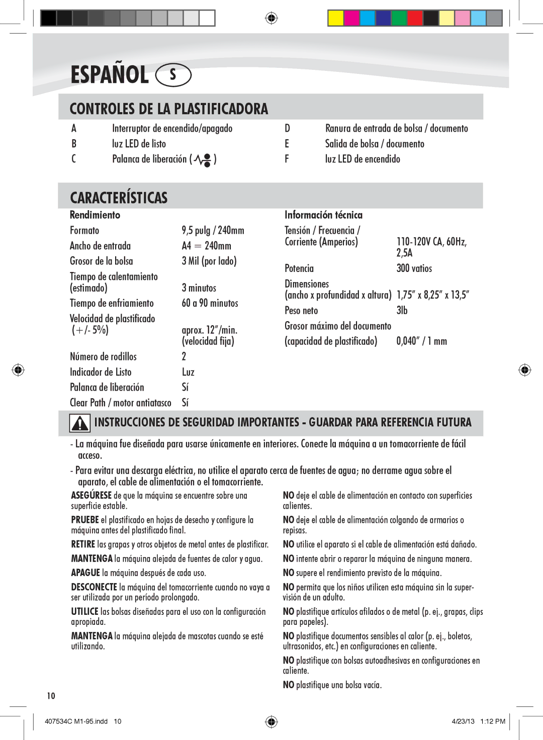 Fellowes M1-95, L80-95 manual Rendimiento Información técnica 