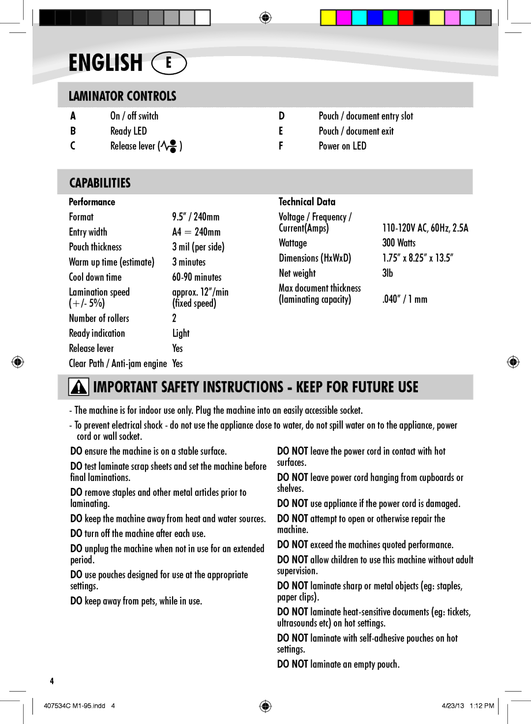 Fellowes M1-95, L80-95 manual Capabilities 