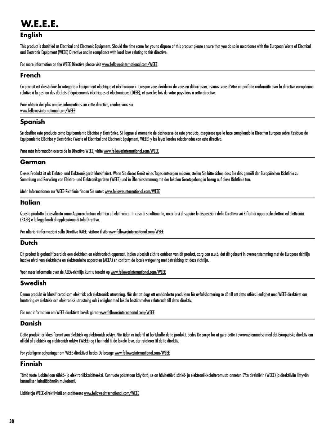 Fellowes Model MS-460Cs manual E.E 