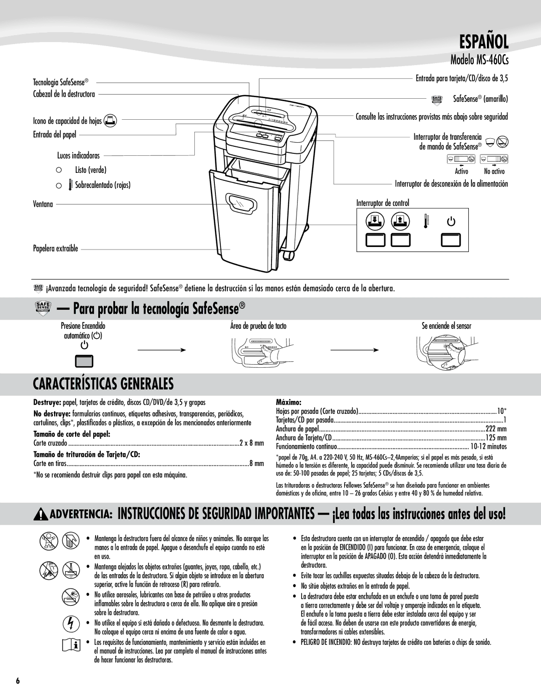 Fellowes Model MS-460Cs manual Español, Modelo MS-460Cs 